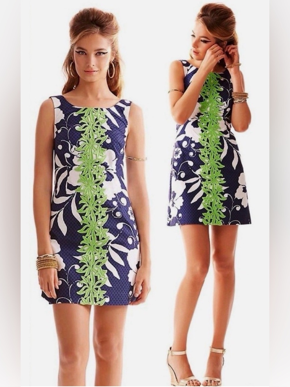 Lilly Pulitzer Delia Navy & White Johnny B Applied Green Lace Shift Dress Size 6